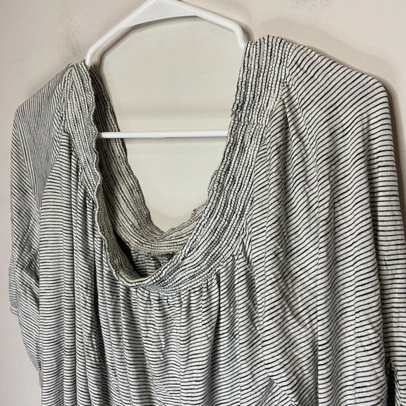 Knox Rose Women XL Striped Peasant Top Blouse Off Shoulder Tie Short Sleeve Boho - Picture 2 of 10